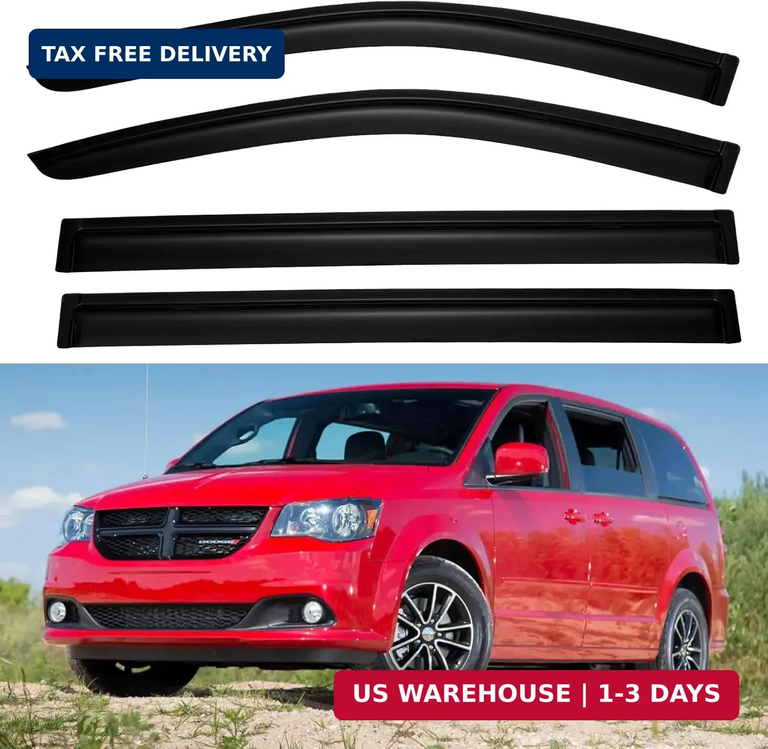 Window Visors Rain Guards for 2008-2020 Dodge Grand Caravan, Out-Channel Window