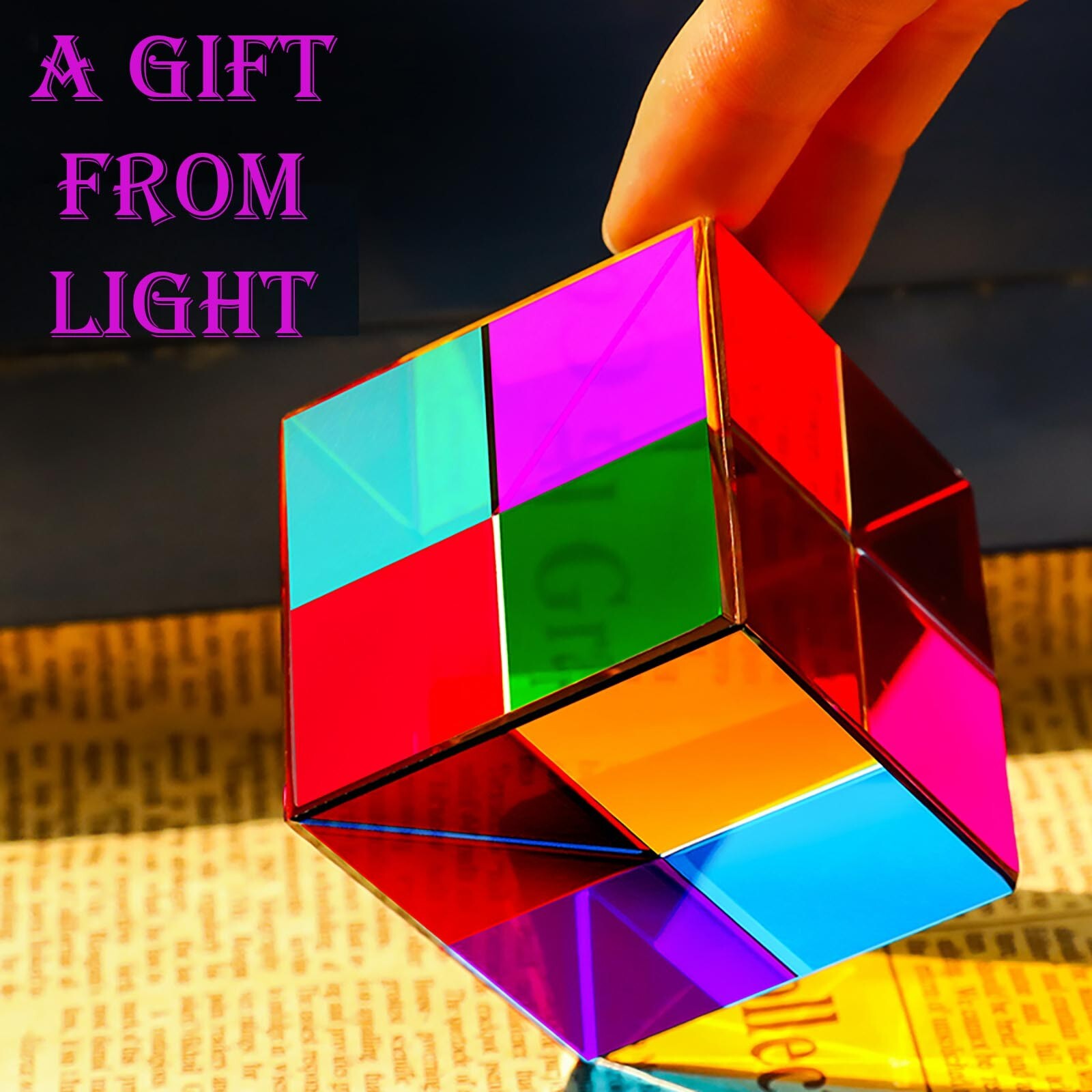 Rainbow Crystal Cubes Figurines Gifts Cube Glass Color Cube Prism for Home Decor