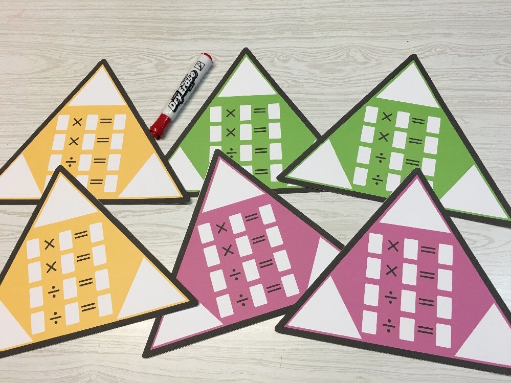 Multiplication Fact Families Triangles – 6 Laminated Dry Erase Activity Card