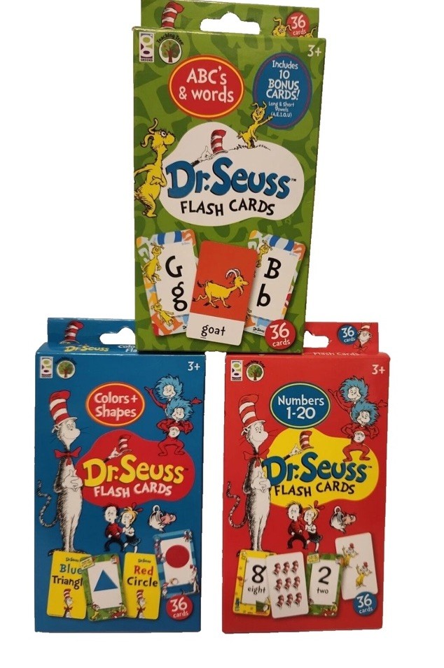 Dr. Seuss Learning Flash Cards: ABC’s & Words/Colors & Shapes/Numbers – Lot of 3