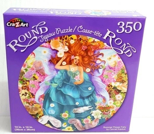 ROUND 350pc PUZZLE FLOWER FAIRY IN GARDEN W SQUIRELS & BUNNIES BUTTERFLIES