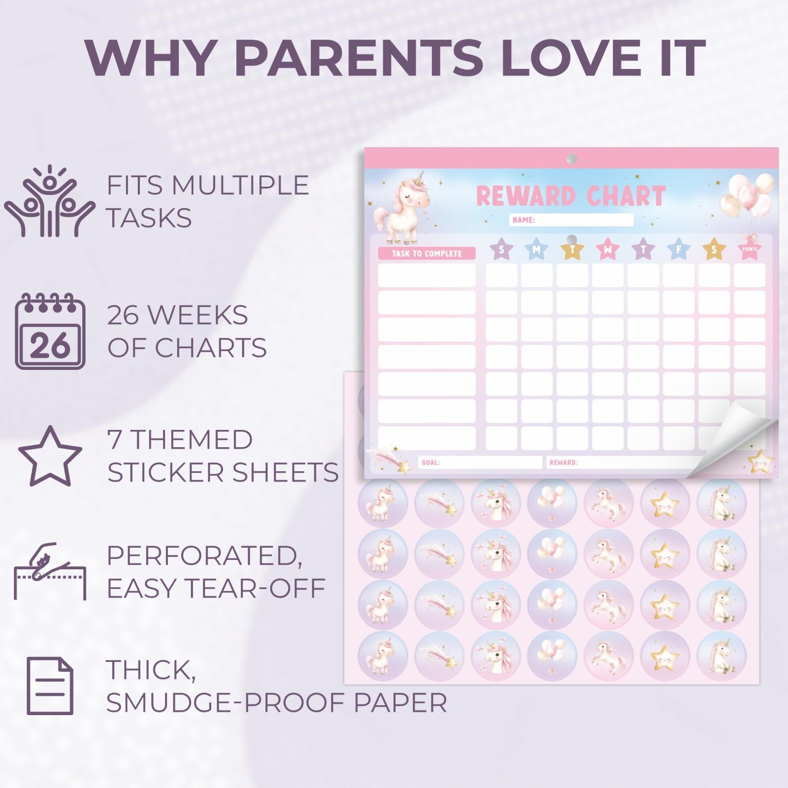 Magnetic Reward Chart for Kids – Motivational Chore Chart with Stickers, Unicorn