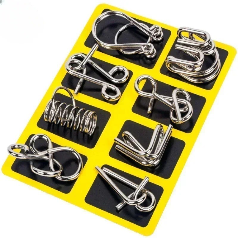 8Pcs/Set Metal Montessori Puzzle Wire IQ Mind Brain Teaser Puzzles Children Adul