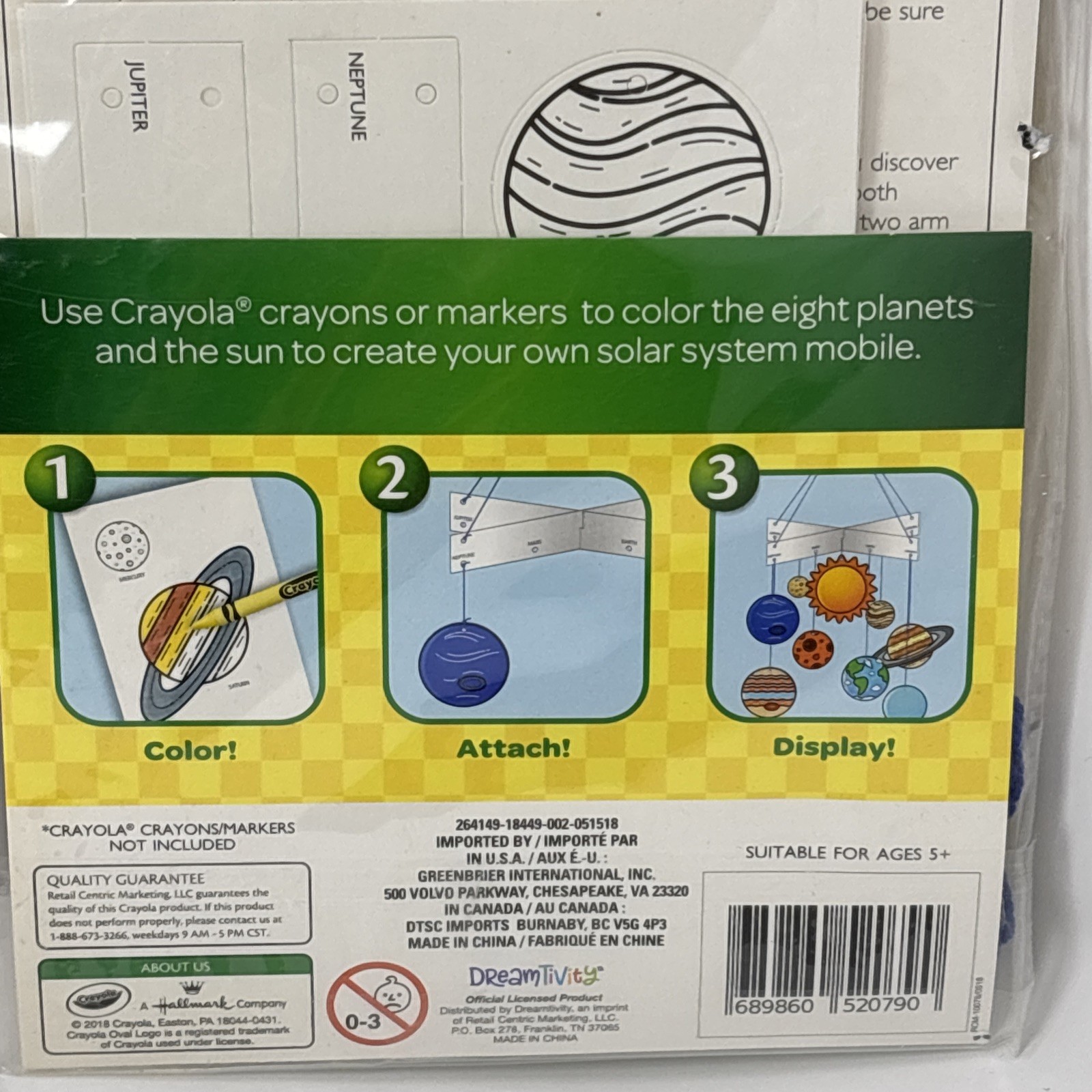 Crayola Color the Solar System Mobile Age 5+, Punch-Out w String