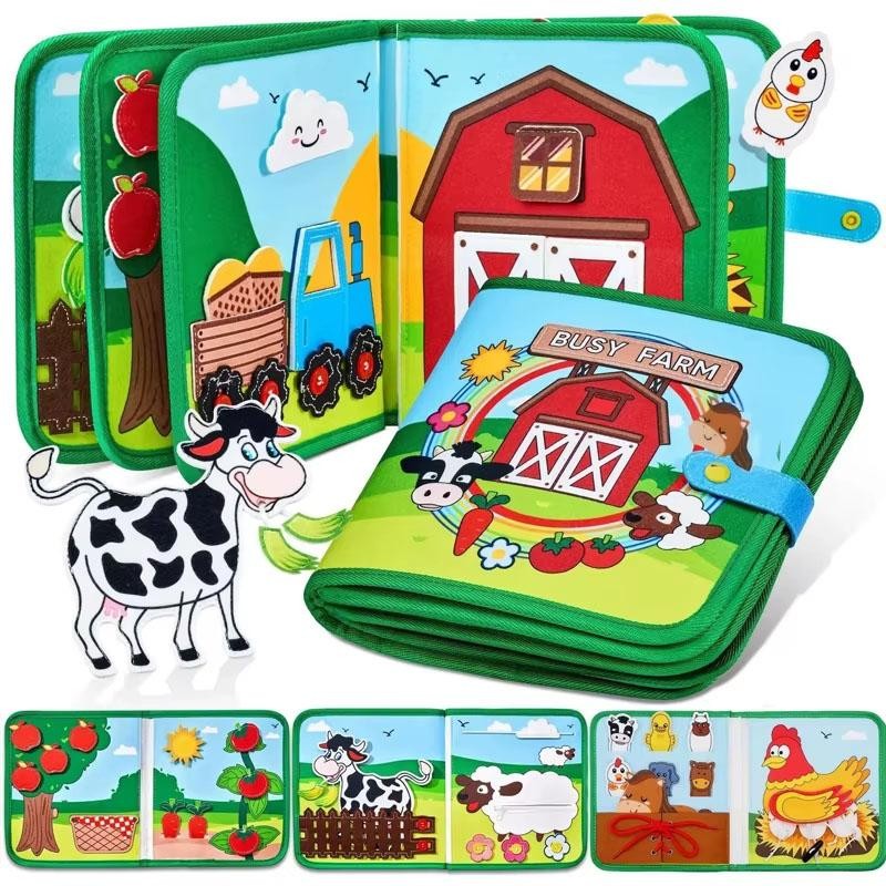 Montessori Busy Cloth Book Toddlers Farm Animal Story Felt Preschool Learning Fi