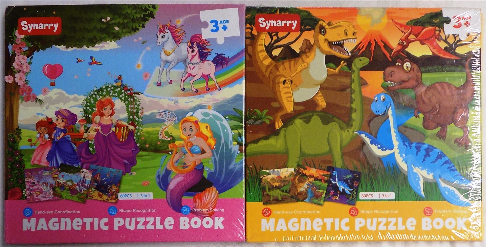 LOT OF 2 SYNARRY Magnetic Puzzle Book 60 PCS 3 in 1 Each Puzzle