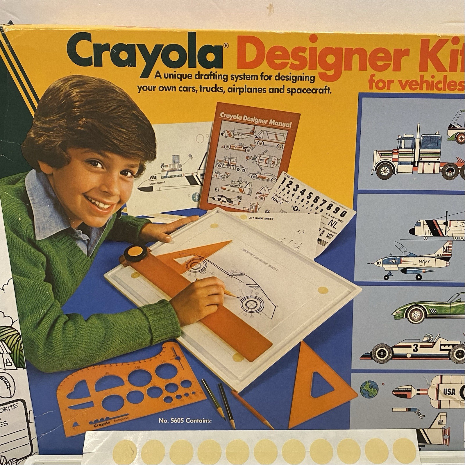 Vintage 80s Crayola Designer Kit for Vehicles #5605 1982 Cars, Trucks, Airplanes