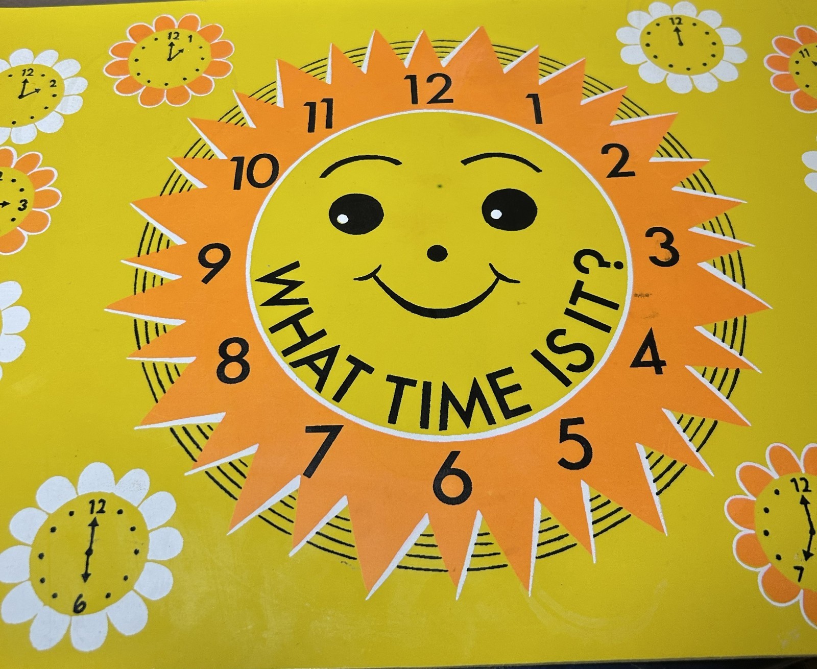 Vintage Bucilla What Time Is It? Learning Clock Placemat 1970s Classroom Decor