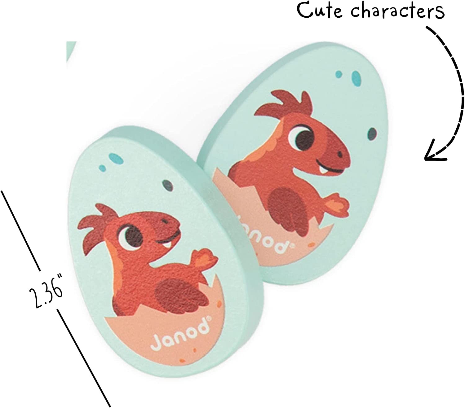 Janod Game-20 Egg-Shaped Wooden Pieces-10 Pairs of Baby Dinosaurs-Children’s Mem