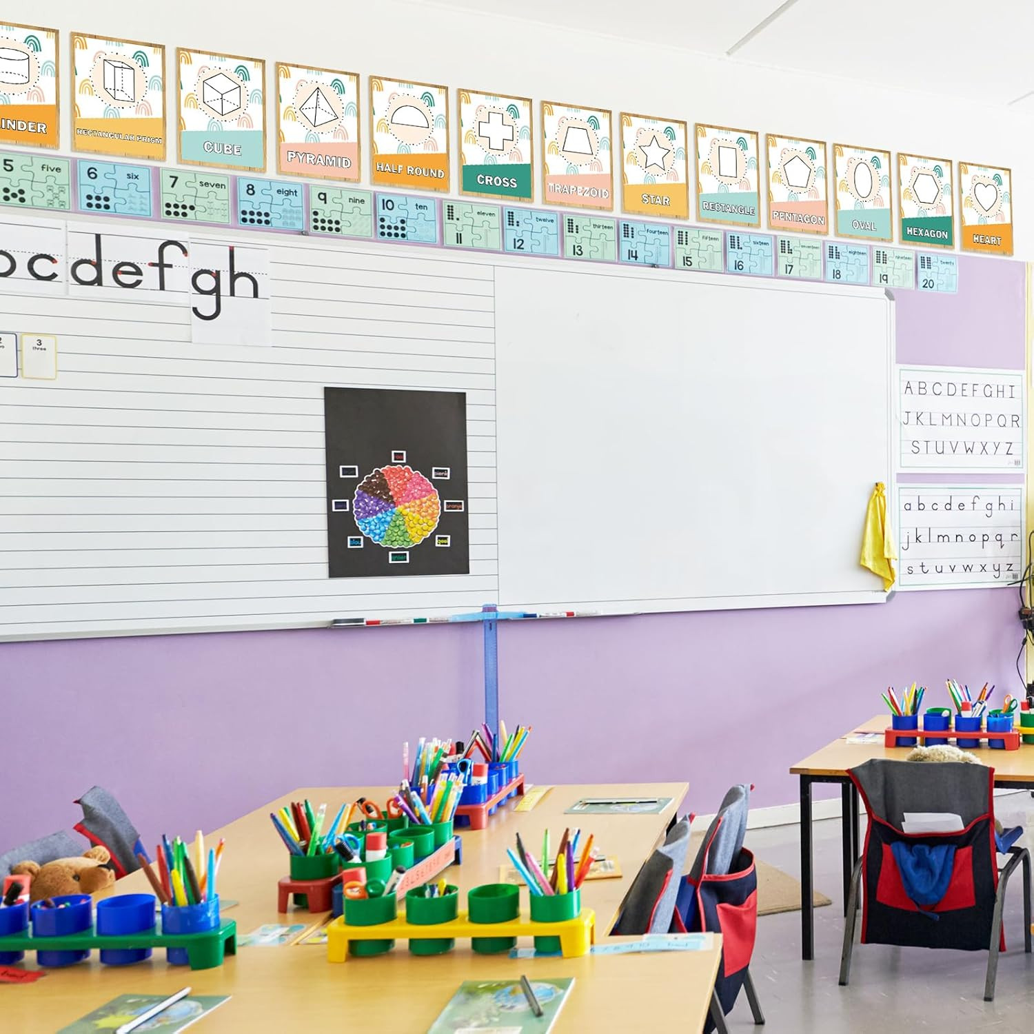 14Pcs Boho Rainbow Basic Shapes Early Learning Posters 2D and 3D Classroom Shape
