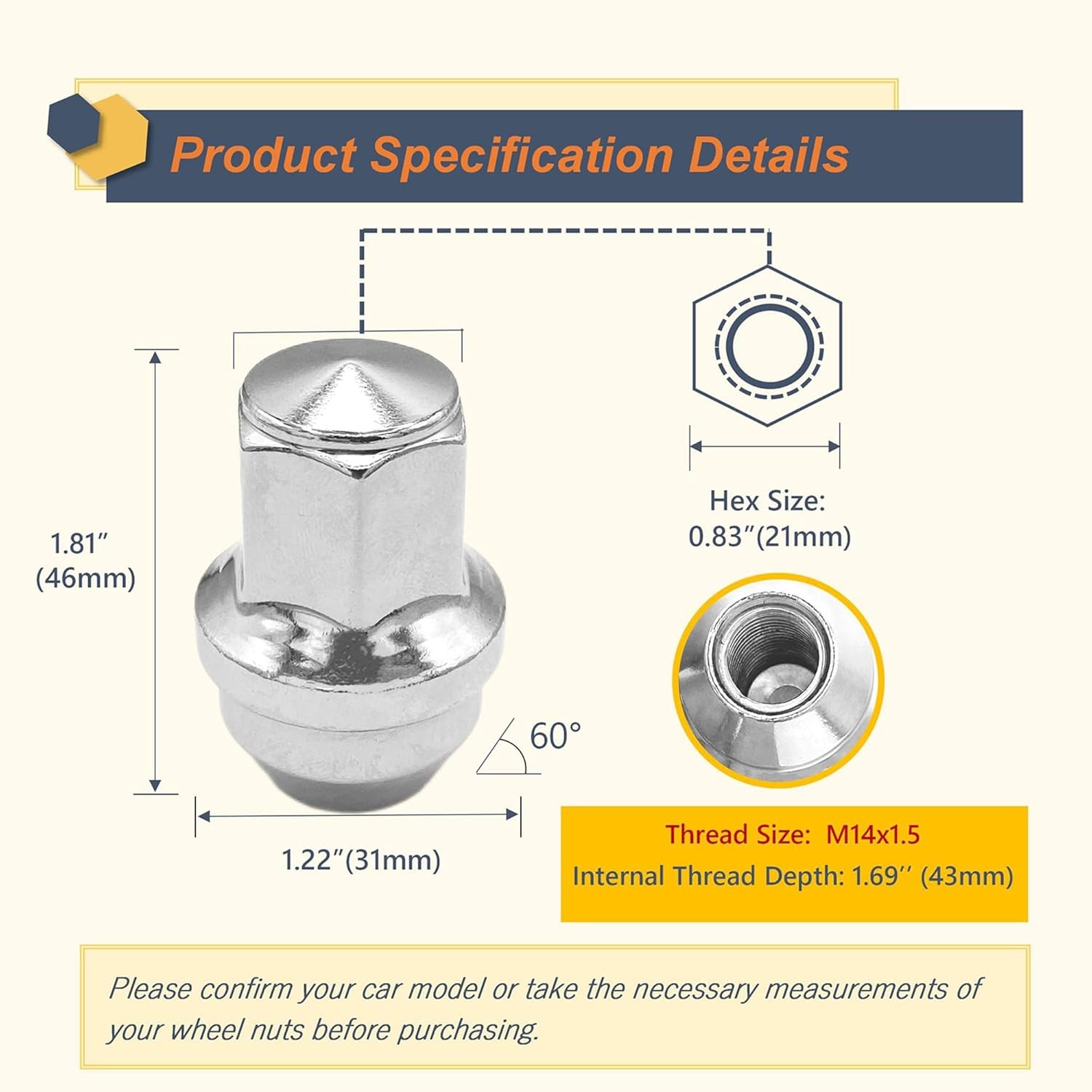 24Pcs M14X1.5 Lug Nuts Replacement for Ford Expedition F-150 2015-2024