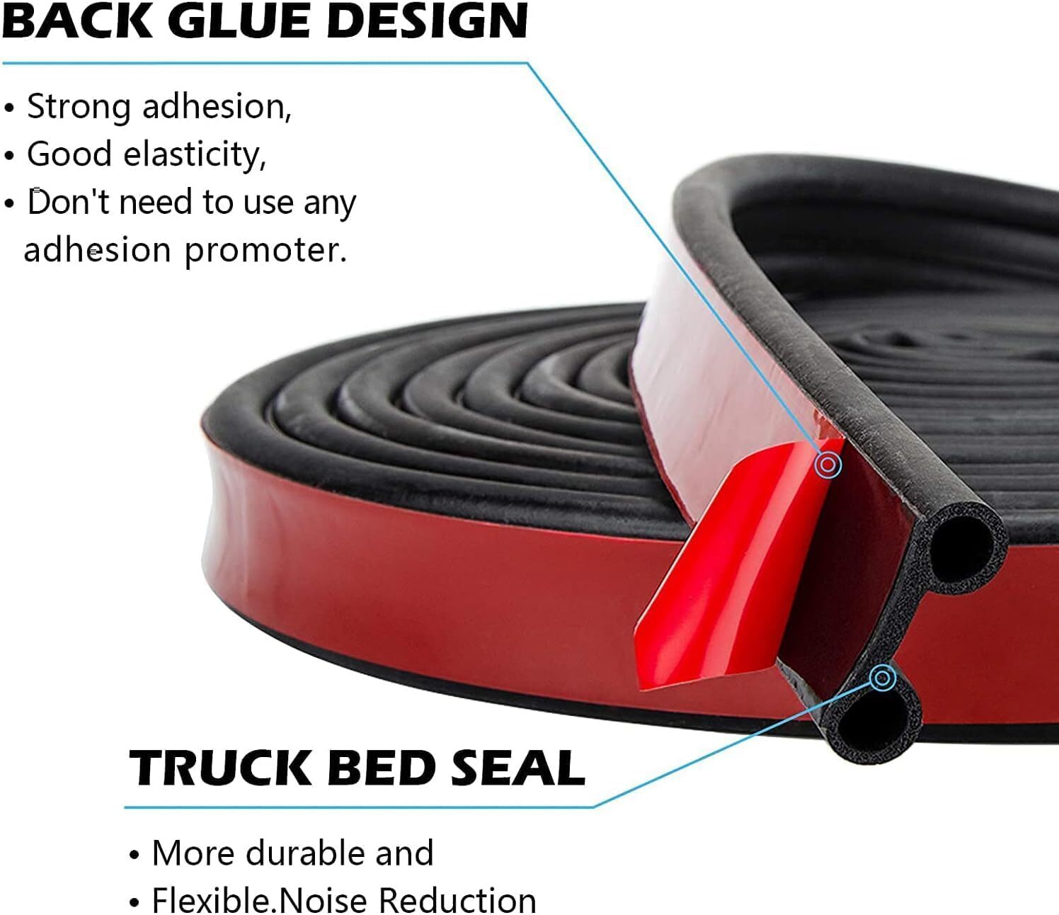 MYFAMIREA 50Ft Adhesive Tailgate Seal EPDM Rubber Universal Car Seal Strip for