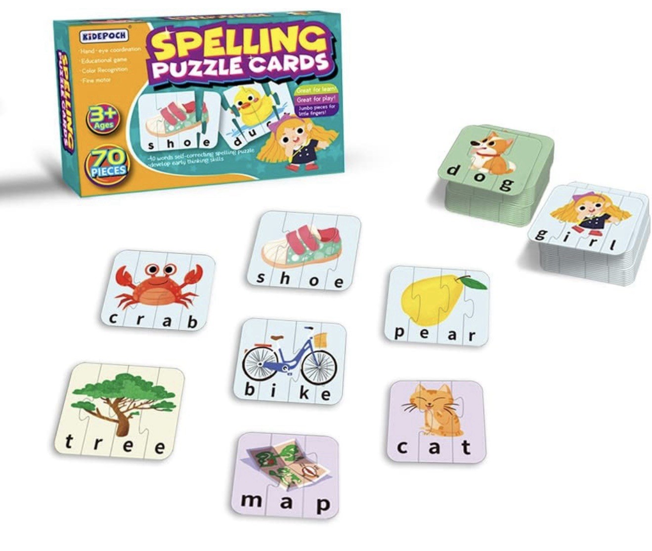 Kidepoch Spelling Puzzle Cards Educational Game 70 pieces