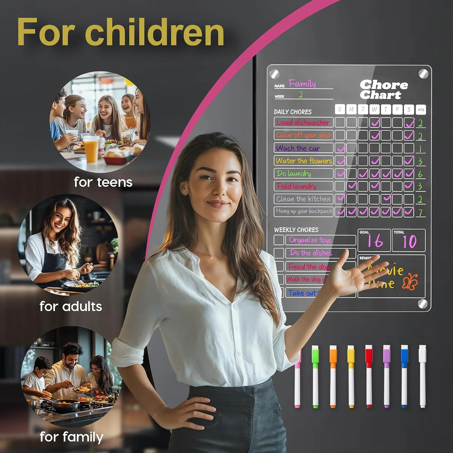 1pc Acrylic Magnetic Chore Chart for Kids, Chore Board, Dry Erase Chore Chart, 1
