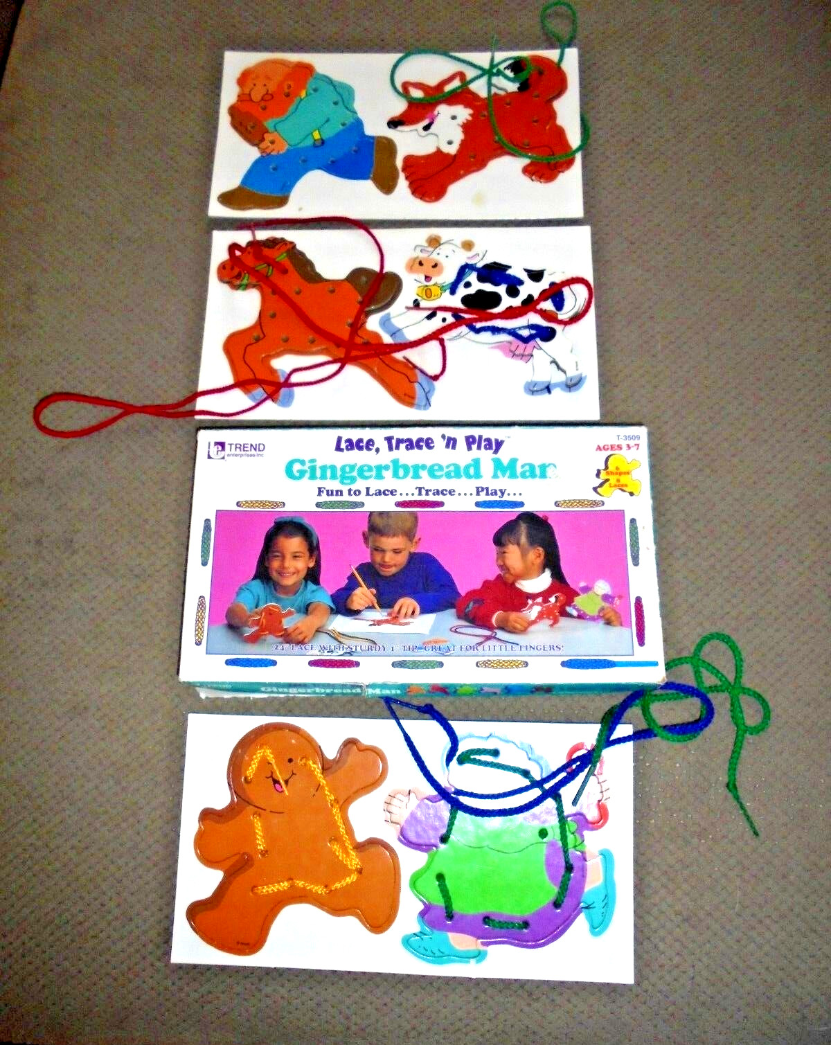 Vintage 1992 TREND Gingerbread Man Preschool Lacing Cards Hand Eye Coordination