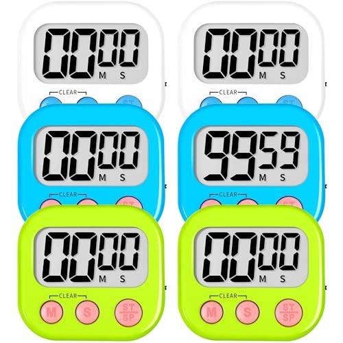Pack Kitchen Timers for Cooking Digital Classroom 6 White & Blue & Green