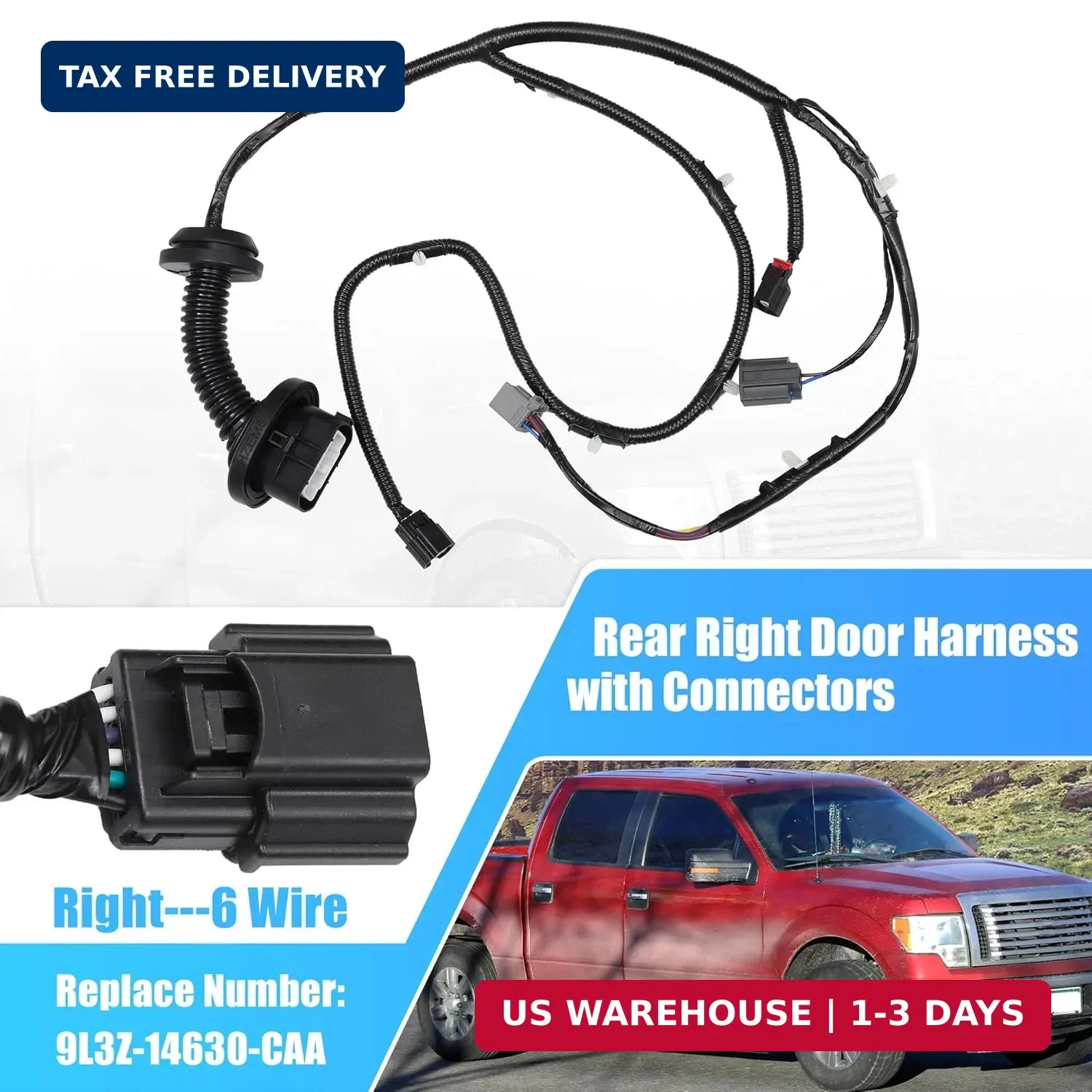 uxcell Rear Right Door Harness with Connectors for Ford F150 Crew Cab 2009-2014
