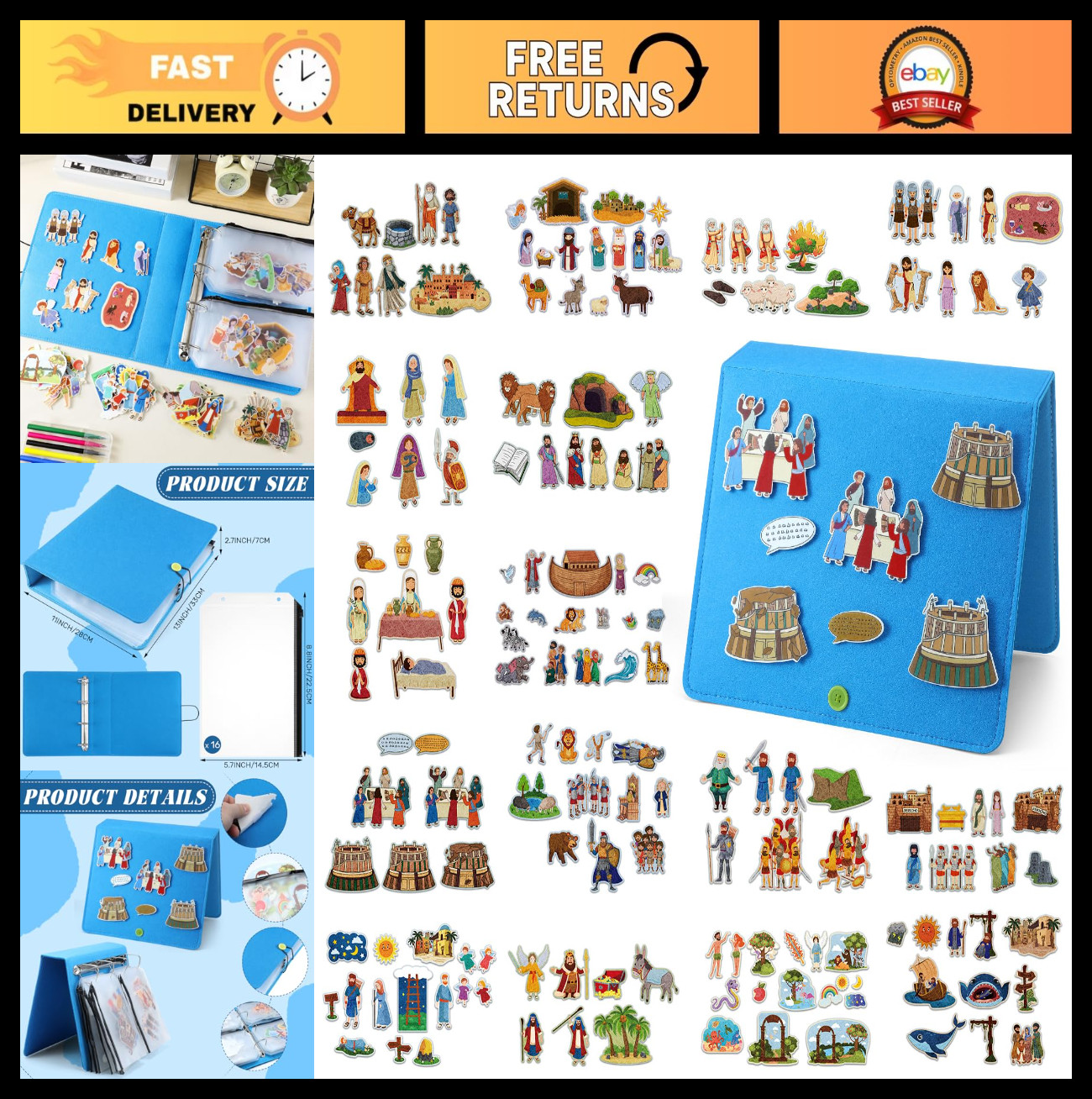 16 Pack Felt Board Story Sets – Flannel Story Pieces with Storage Binder & 16 Po