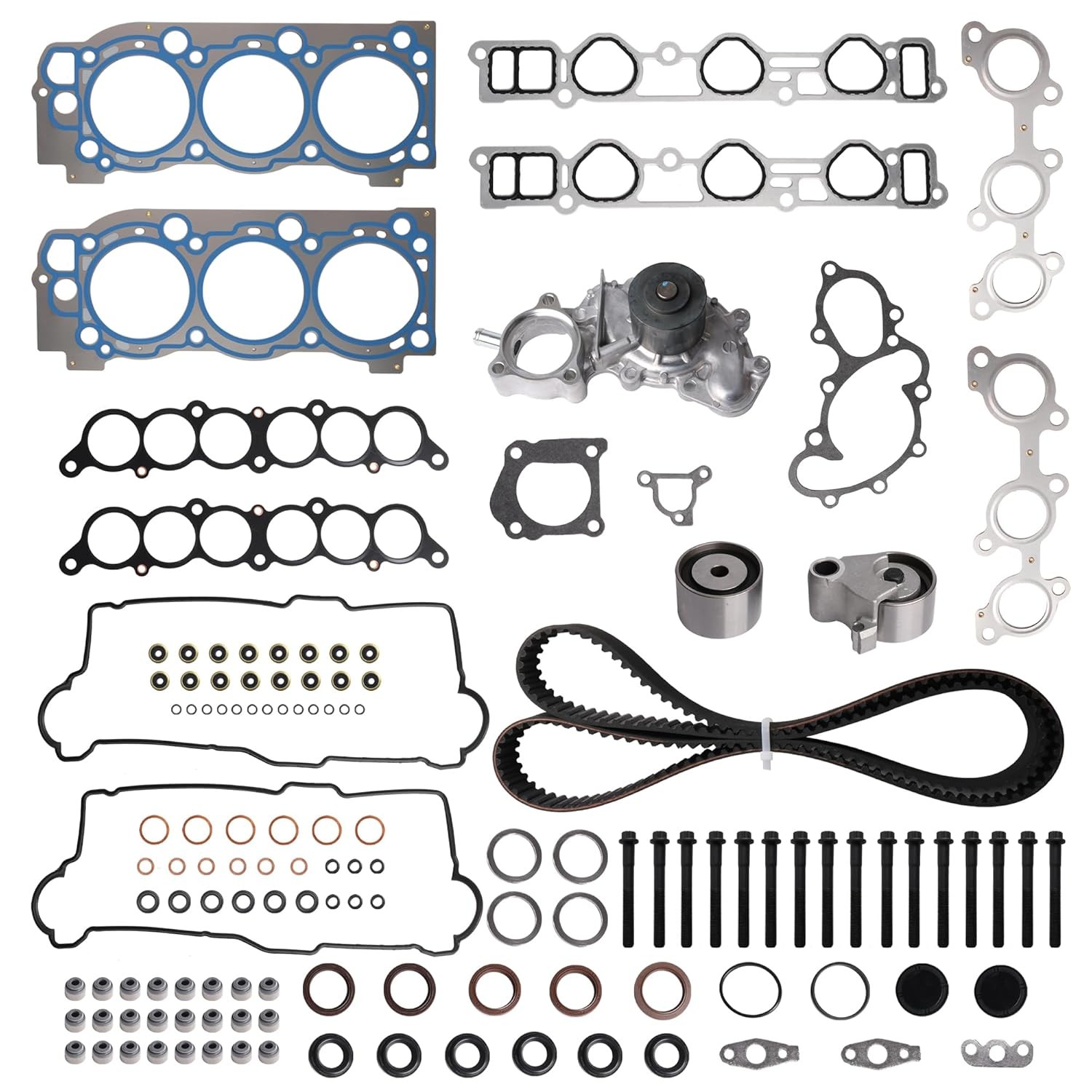 MLS Head Gasket Bolt Set+Engine Timing Belt Kit with New Water Pump for Toyota