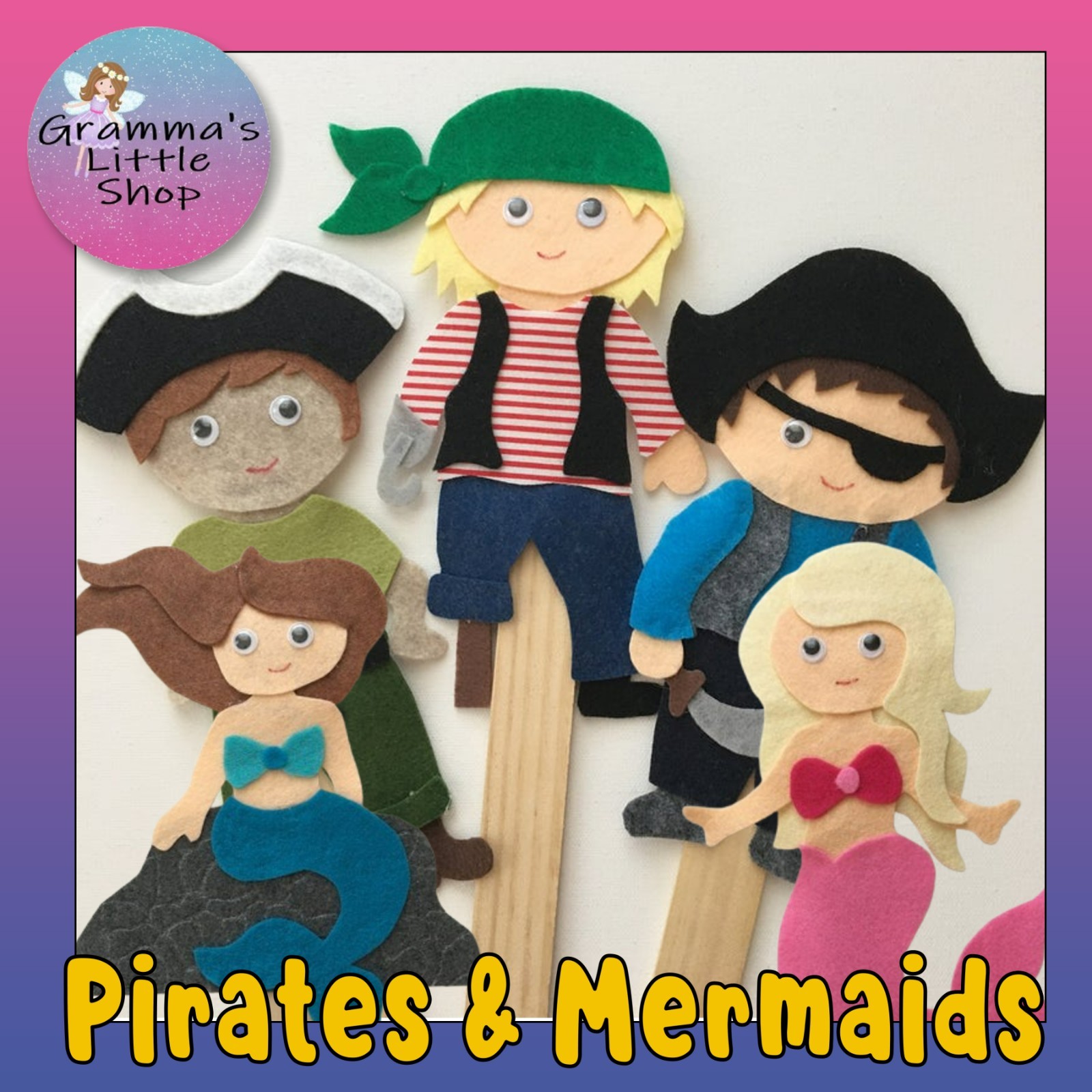 Pirates and Mermaids Felt Board Pieces or Paint Stick Puppets