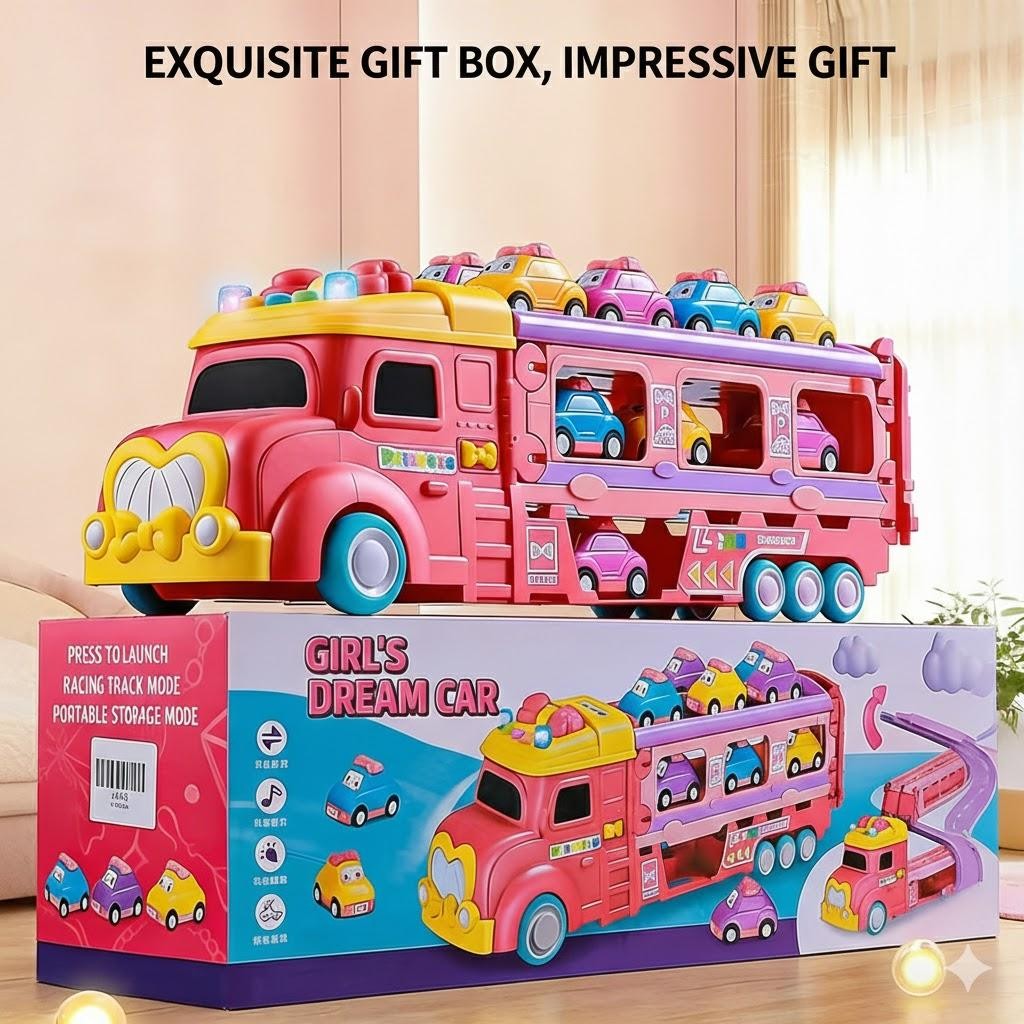 6 Pack Kids Sliding Push Car Storage Transport Toy Mini Vehicle Set