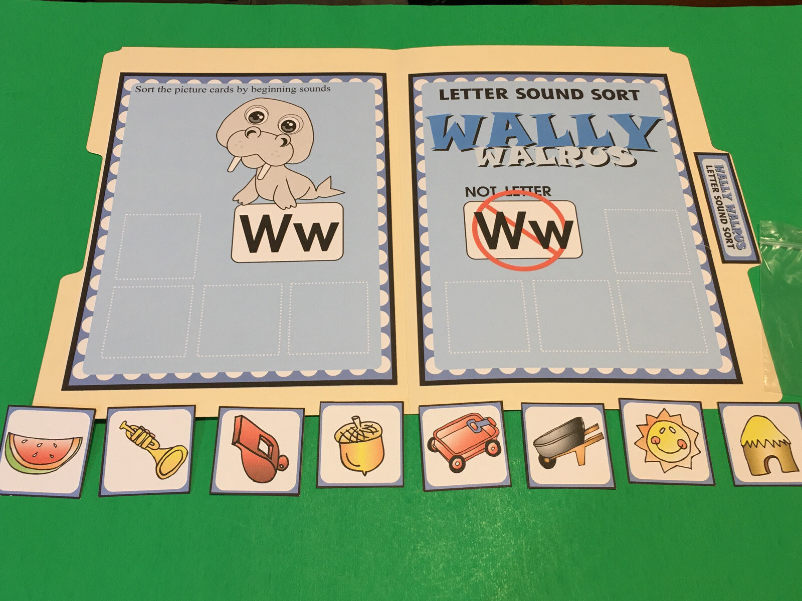 Wally Walrus – Letter Ww – DIY File Folder game – Printed / Uncut