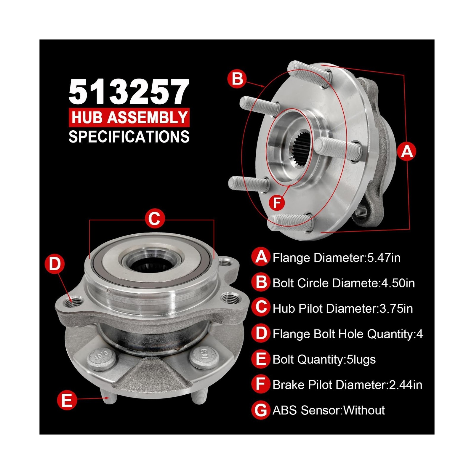 Pair 513257 Front Wheel Bearing Hub Assembly Compatible with Toyota RAV4 2006…