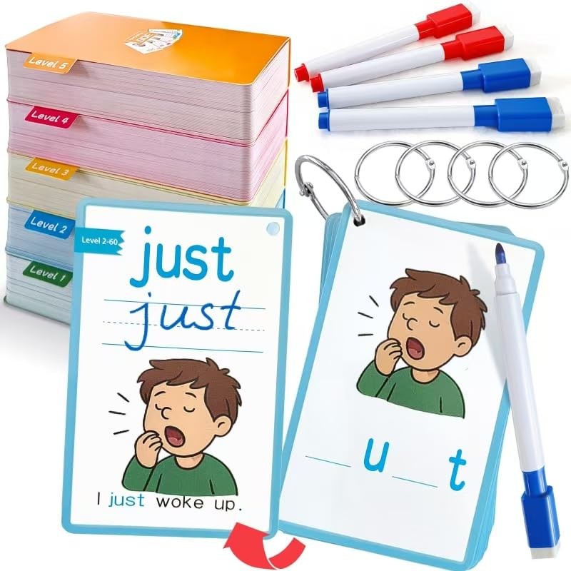 CVC Word Games&Writing Practice Card,300 Sight Words Flash Cards for Kinderga…