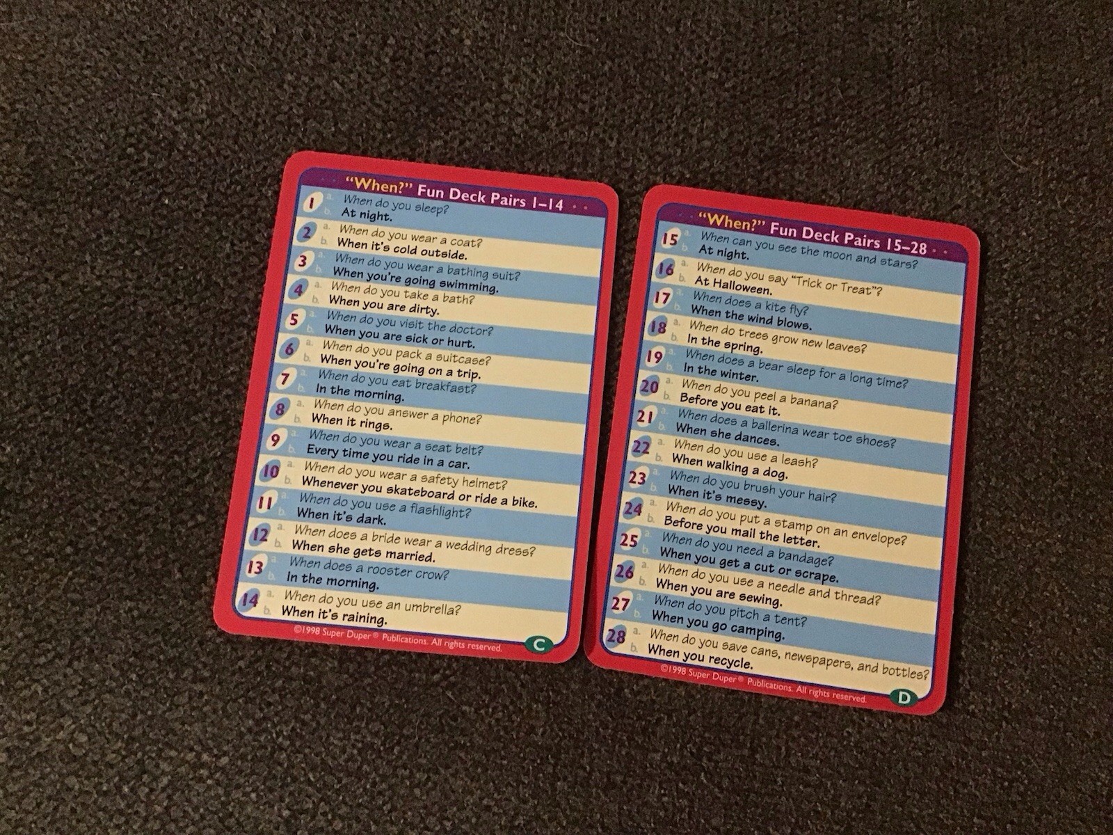 Super Duper Publications Ask and Answer “When?” Question & Answer Cards PreK-6