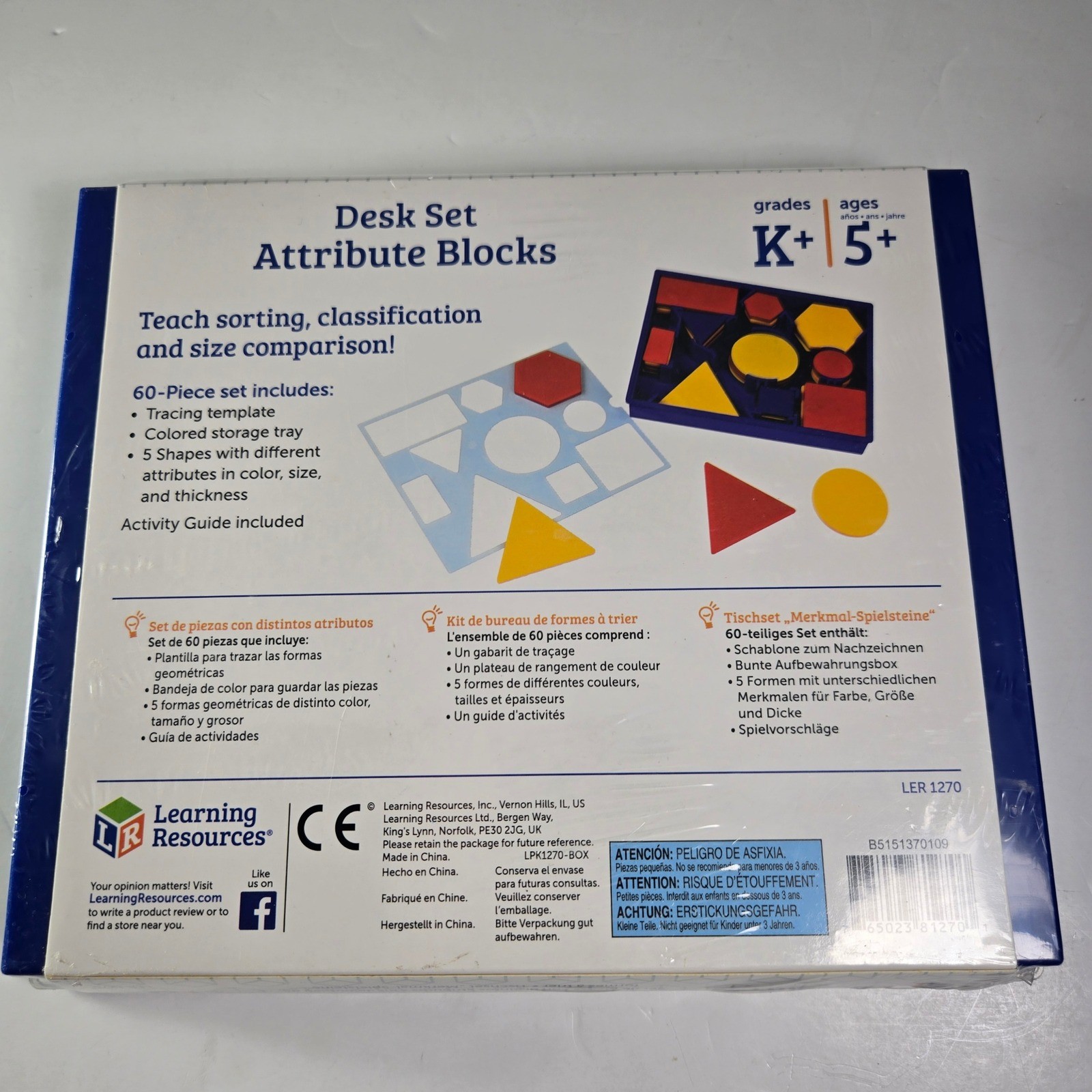 Learning Resources Desk Set Attribute Blocks 60 Piece Educational Toy Age 5 Plus