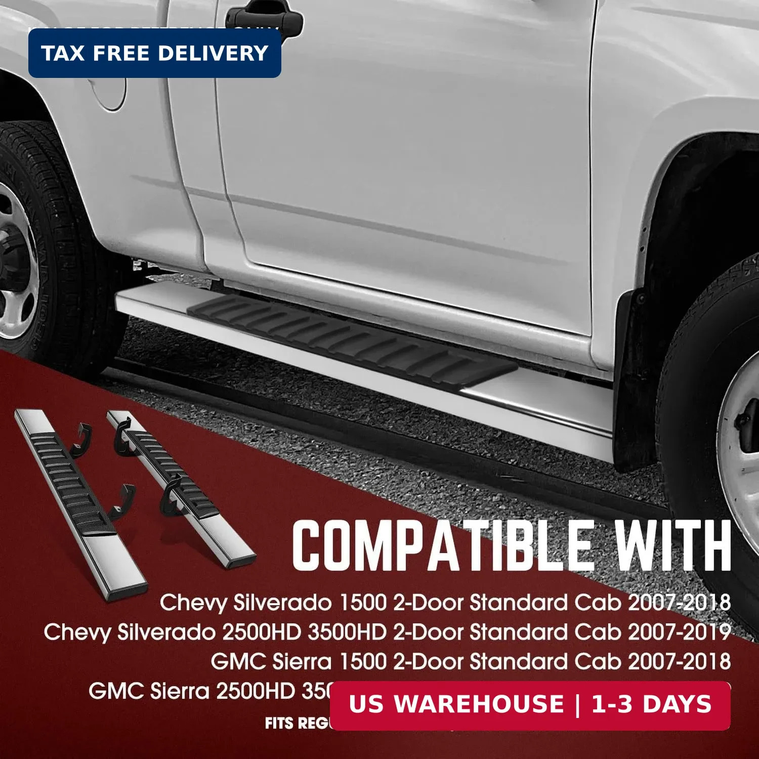 DNA Motoring 6.75″ Wide Flat Running Boards Side Step Bars Compatible with 2007-