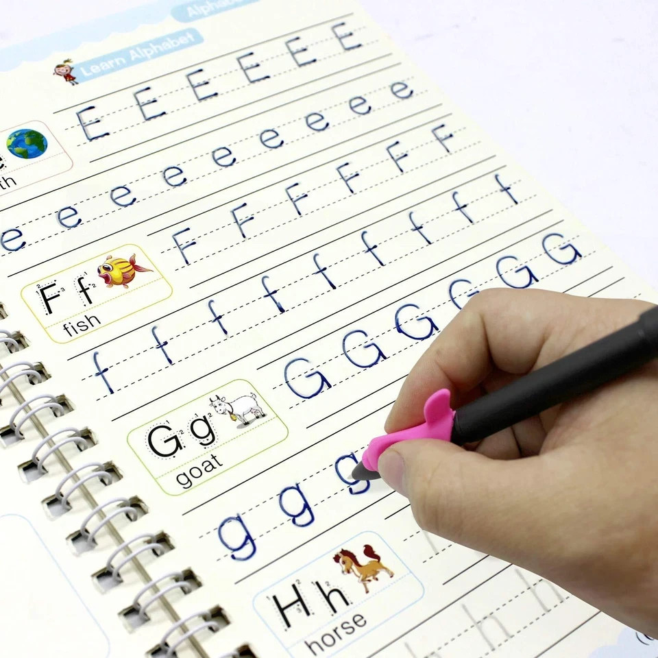 4 Pack Grooved Writing Books Magic Copy Handwriting Practice for Kids 3-5 Yrs