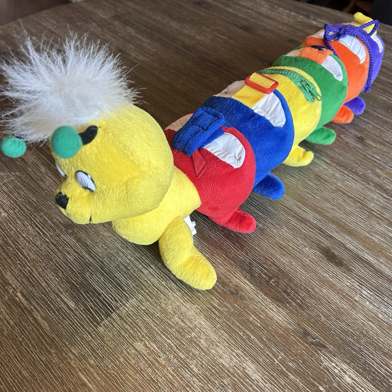 Edushape Toys 21” Caterpillar Dress-A-Pillar Plush Learning Toy Zip Buckle Tie