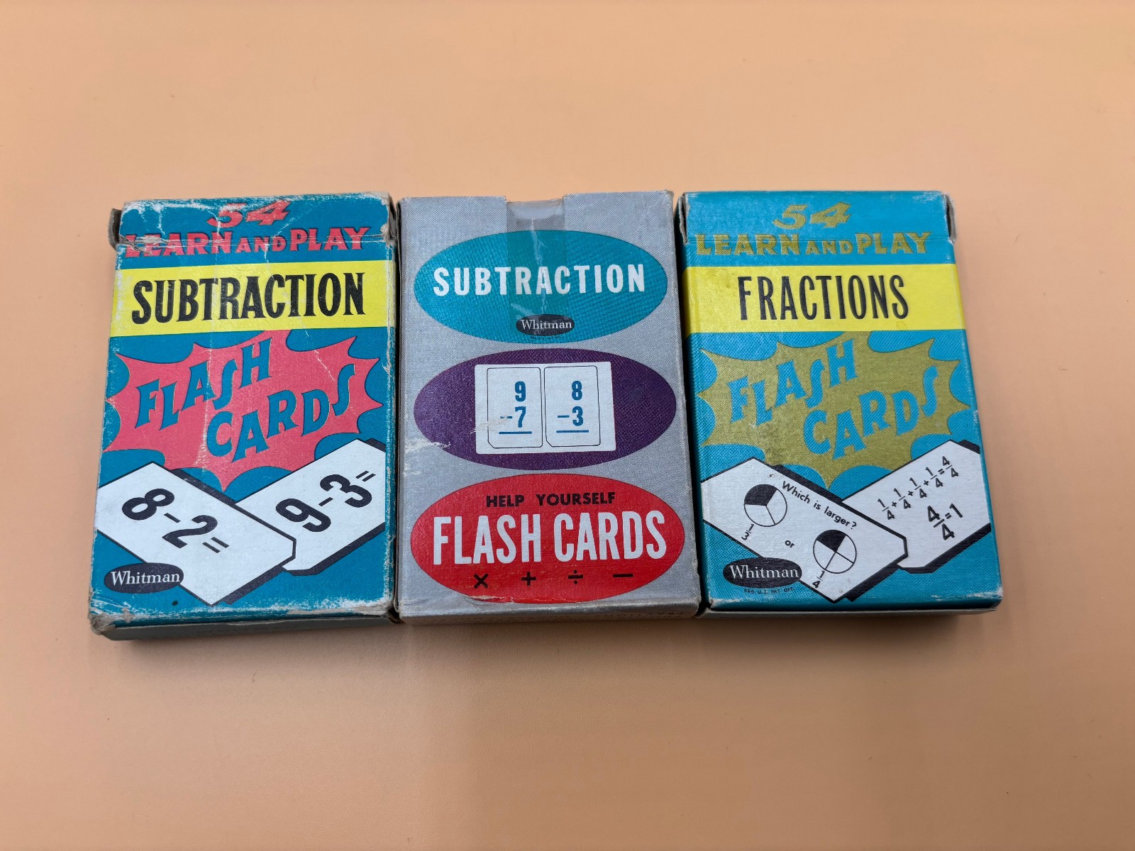 Vintage Flash Card Lot of 8 Subtraction Fractions Addition Memory Division