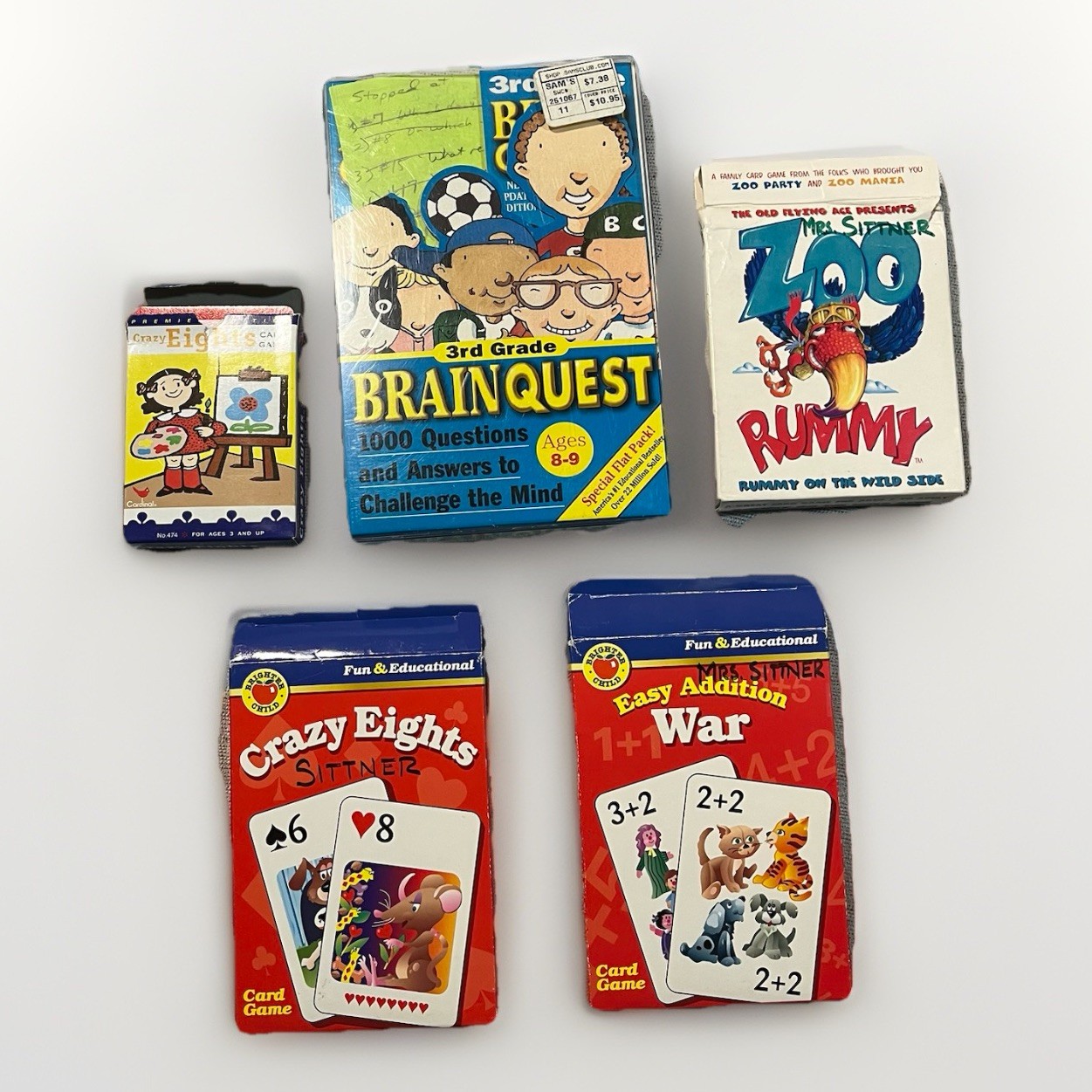 Learning Game Pack- Brain Quest Grade 3 Q&A Deck + Zoo Rummy, Crazy Eights, War