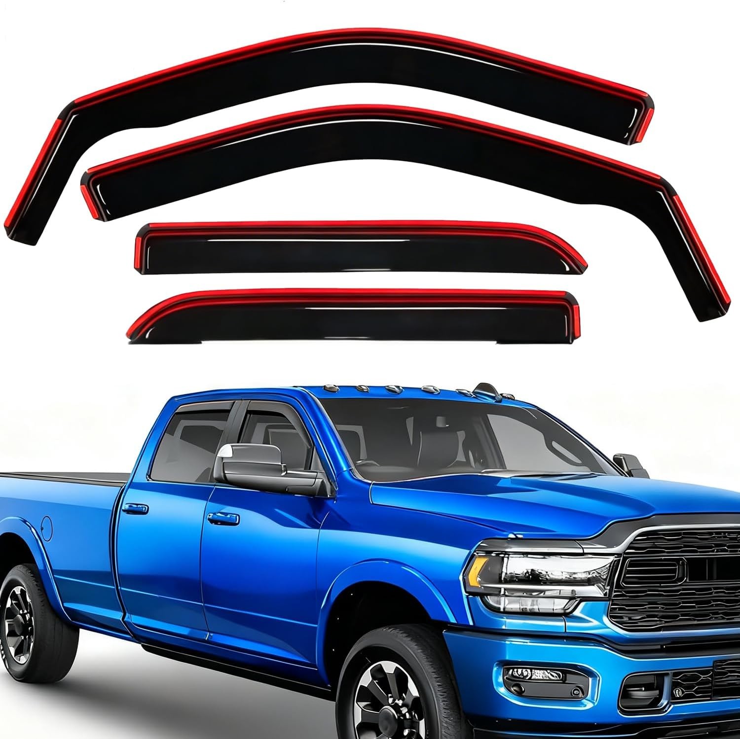 in-Channel Window Rain Guards for Doge RAM 1500 2025-2019 [Crew Cab] Extra Durab