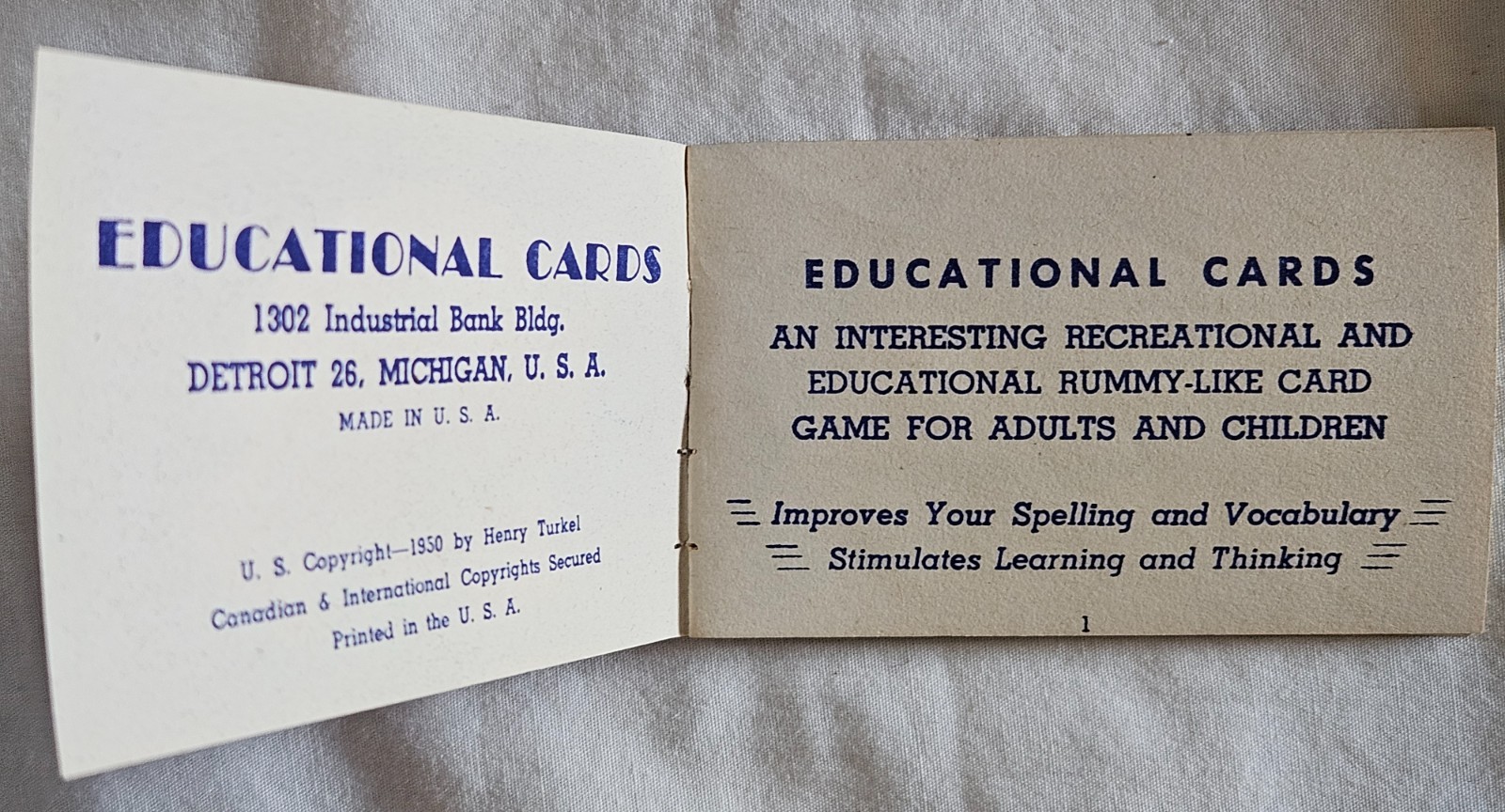 Vintage Educational Cards – The Play Way to Learn – Improves Spelling, Increases