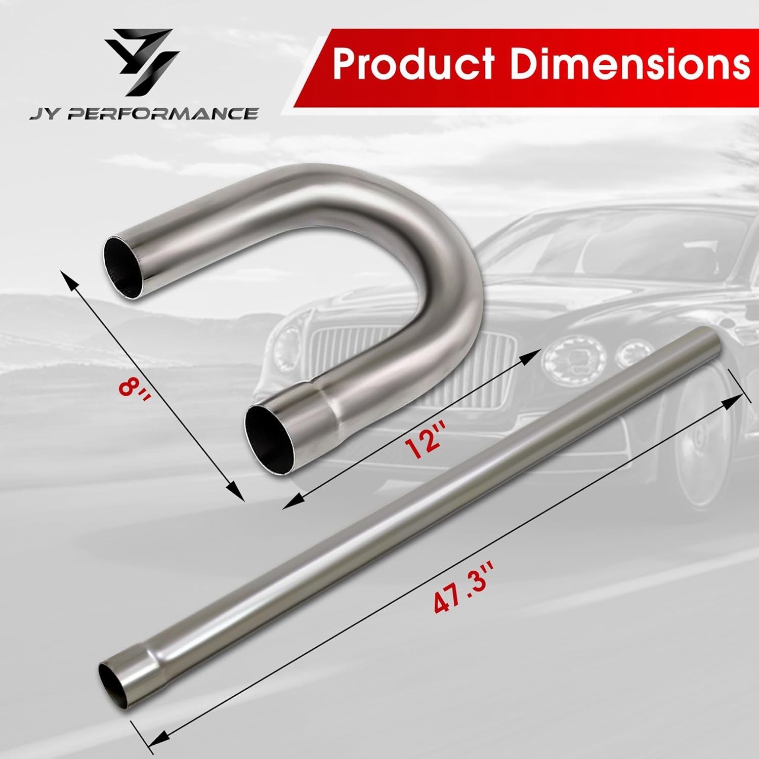 JY PERFORMANCE 2.5 Inch Universal T304 Stainless Steel Exhaust Pipe Tubing Kit 1