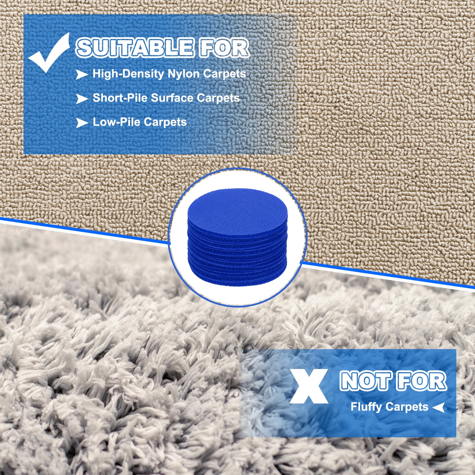 48pcs Carpet Marker Spots 2 Inch Round Floor Markers Non Slip Carpet Dots, Blue