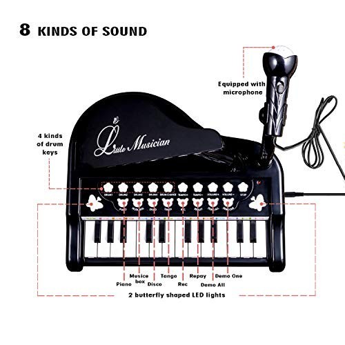 Toddler Piano – 24 Keys Black Baby Piano Toys with Microphone, Birthday Gifts…