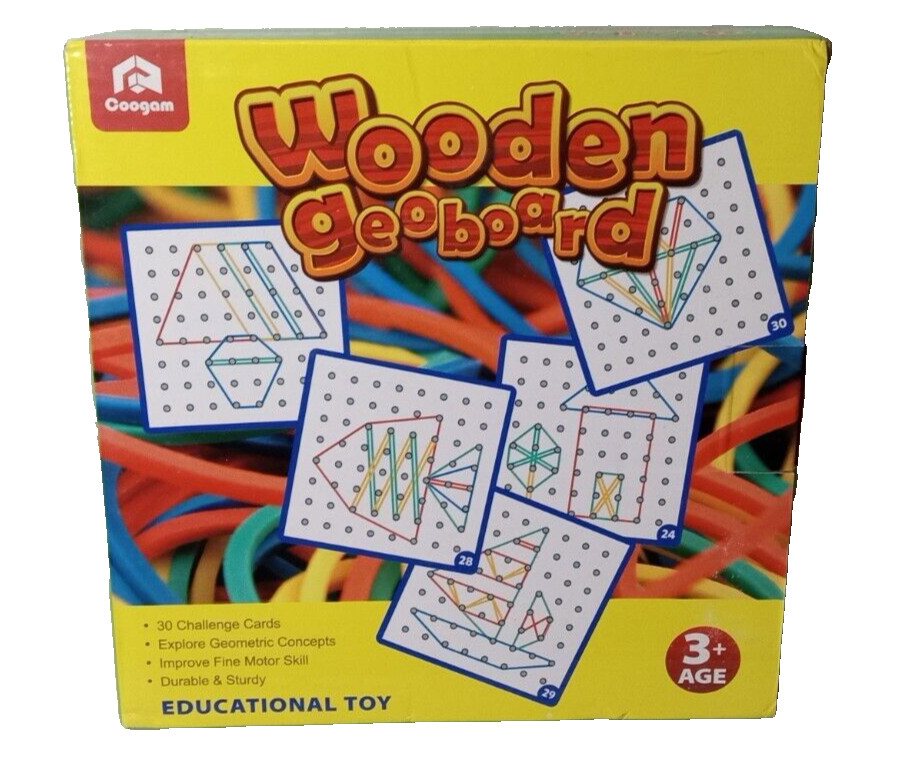 Coogam Wooden Geoboard with Activity Pattern Cards and Latex Bands Puzzle 029