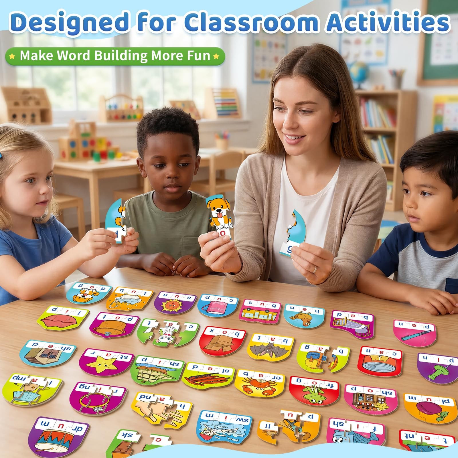 Phonics & Word Puzzle Cards for Kids 3+, 2 in 1 CVC & CVCC Reading and Spelli…