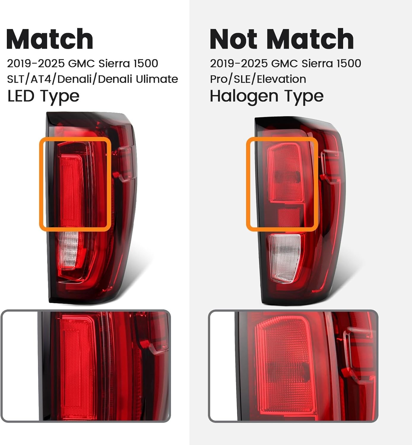 Tail Light Compatible with 2019 2020 2021 2022 2023 2024 2025 GMC Sierra 1500 25