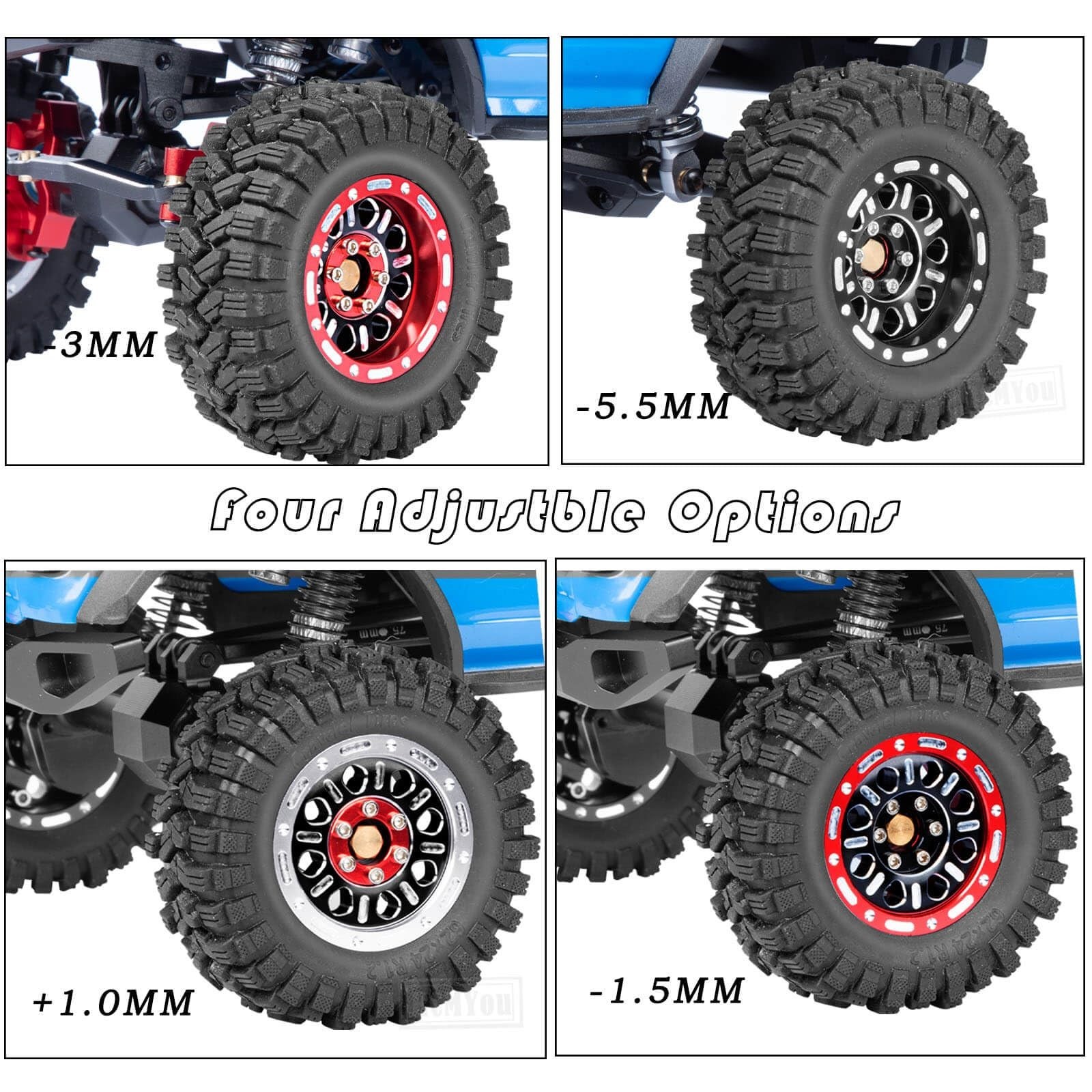 RC 1.2 Tires & 1.2 Beadlock Wheels Adjustable 4 Offsets Rims for 1/18 TRX4M R…