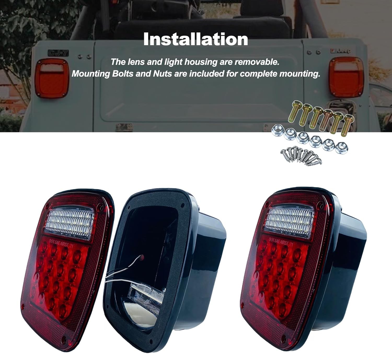 Tail Lights Assembly Replacement for 1979-2006 Wrangler TJ YJ CJ5 CJ7 Red Square