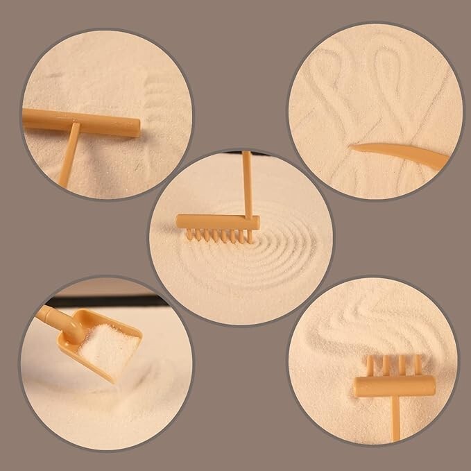 Mini kit de jardín Zen: jardín Zen mejorado de 10″ x 7″ para escritorio con 18.