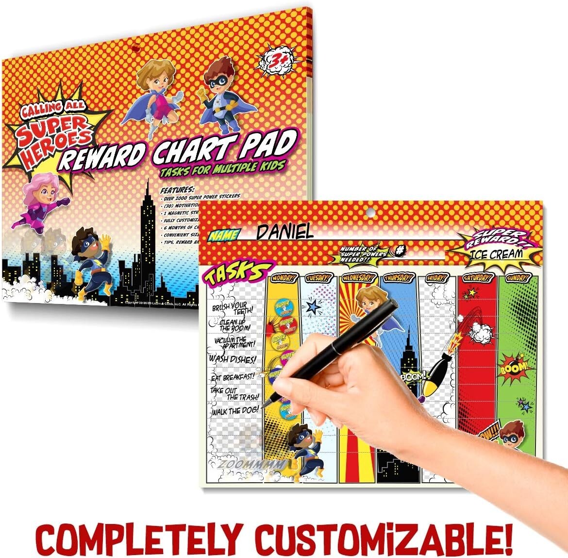 Super Hero Reward Chore Chart Pad 26 Sheets & 1800+ Stickers 6 Months of Charts