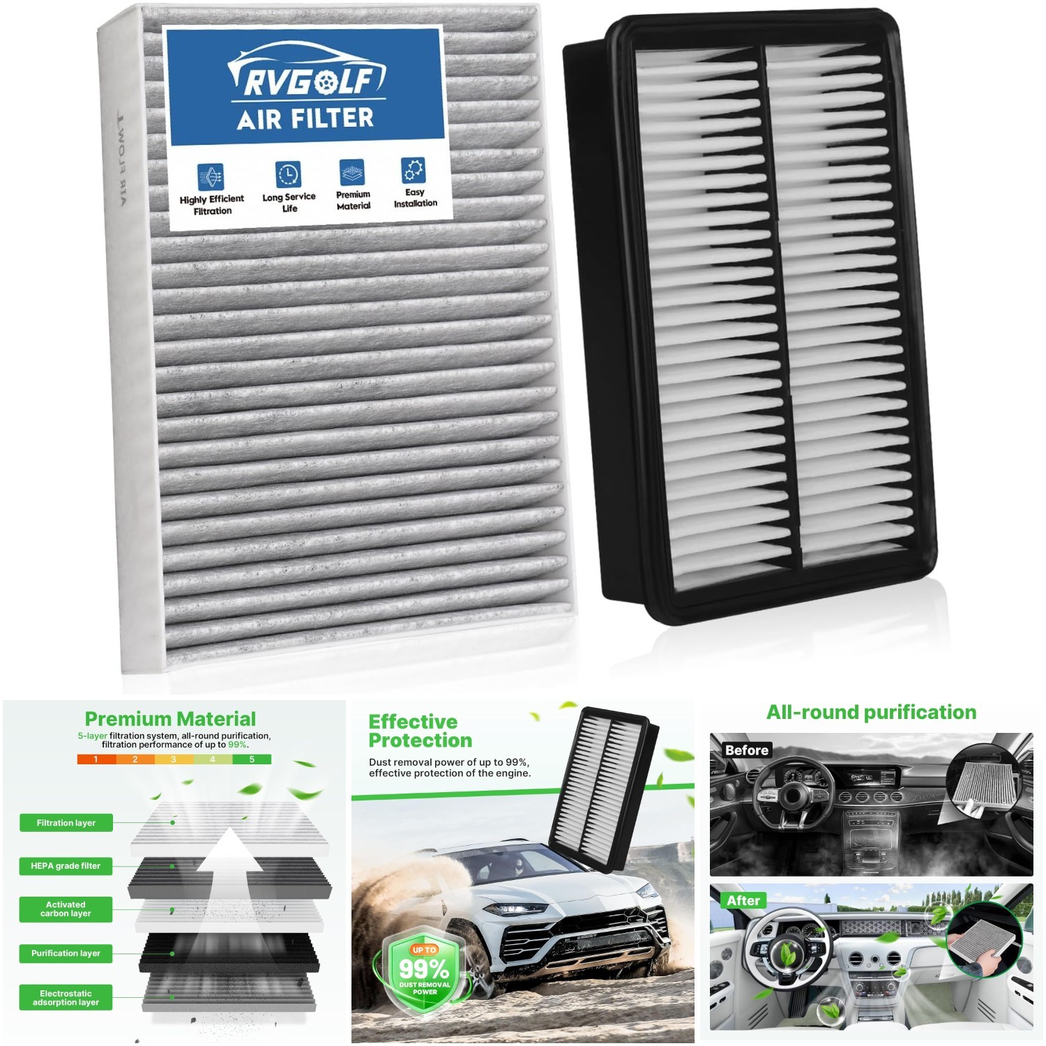 Engine+Cabin Air Filters 2015-2019 Hyundai Sonata 2.4L Gas Not Hybrid CF12151