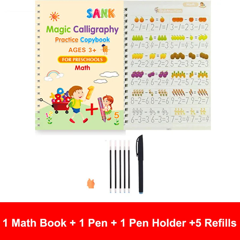Magic Practice Copybook Reusable Handwriting Book Pen Set Number Sank Kids Gift