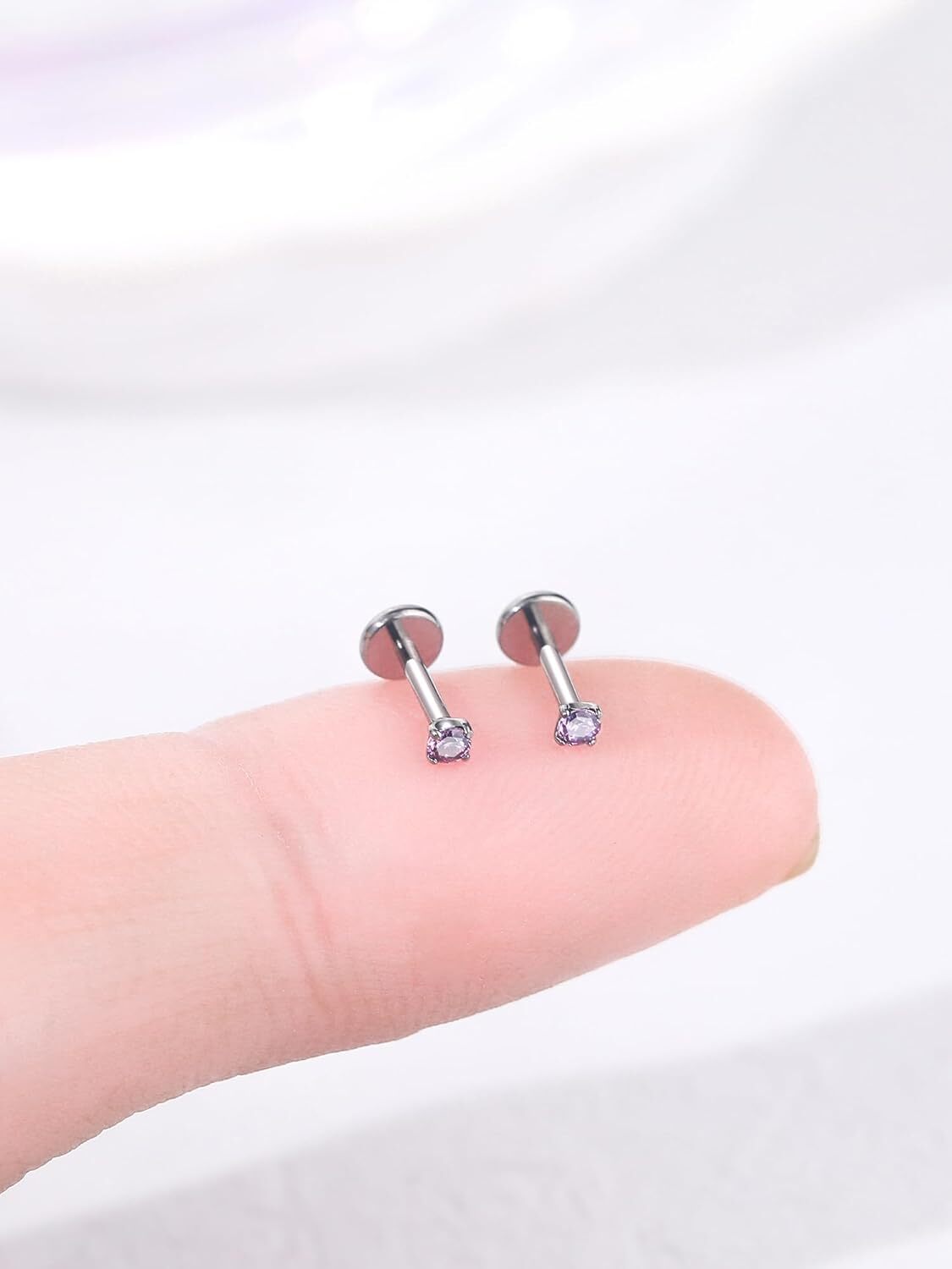 Oveta Titanium Flat Back Studs Earrings for Tragus Cartilage Piercing Jewelry